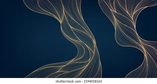Vector abstract golden luxury pattern, lines background. Line arts wallpaper. Wavy art deco texture for print, fabric, packaging design. Laves, organic, landscape art in japanese style