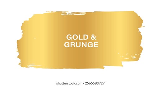 Vector abstract golden paint brush splash, ink splatter design element. Grunge texture background, creative shapes illustration, for social media, packaging.