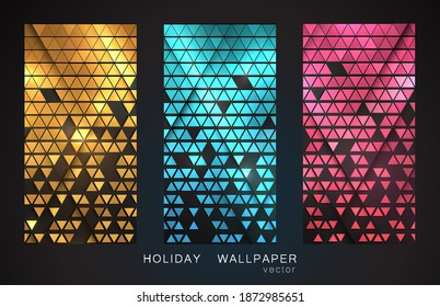 Vector Abstract golden triangle pattern background. Shiny gold mosaic