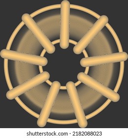 
Vector abstract golden wheel with many spokes on a black background.