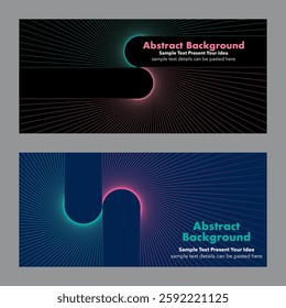 Vector abstract gradient background radial line patterns, curve and converge towards a central point. Both covers emphasize modern minimalist aesthetics with color lines and geometric shapes.