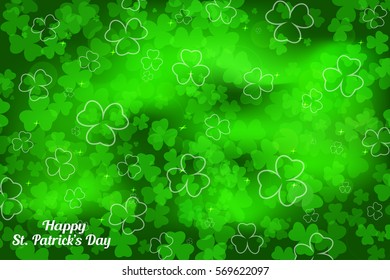 Vector abstract gradient green background to Happy St. Patrick's Day with leaves of clover.