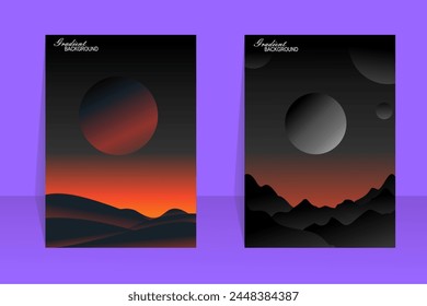 vector abstract gradient illustration, magazine cover background about mountains and night sky