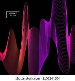 Vector abstract gradient waves on black background. Audio sound lines. Modern futuristic technology background