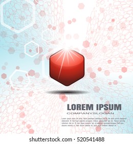 Vector abstract gradient white and blue hexagon background, text, red badge and pattern for business.