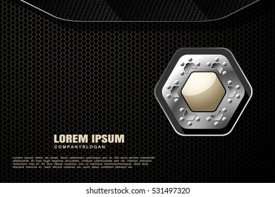Vector abstract gradient yellow and gray mesh background with hexagon beige and metal shape.