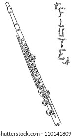 Vector abstract graphic arts sketch of drawing flute (black ink).