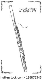 Vector abstract graphic arts sketch of drawing bassoon (wind musical instrument).