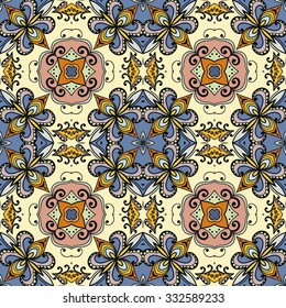 Vector abstract graphic  background seamless pattern. Floral geometric ornament, tribal ethnic arabic indian motif. Repeating fabric texture