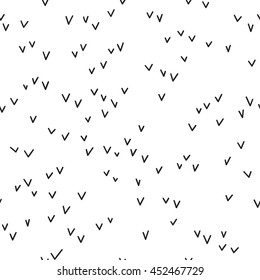 Vector Abstract Graphic Black and White Background. Seamless Hand Drawn Pattern with Checks. Summer Texture. Bird Flock Doodle Background. Ready Seatch Included in File