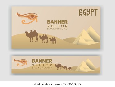 Vector abstract graphic design Egypt Banner. Vector horizontal banner template with horus eye, camel