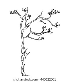 Vector. Abstract graphic silhouette of a tree on white background. Stylized decorative image. Natural eco product logo, symbol