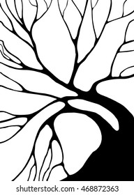 Vector. Abstract graphic silhouette of a tree on white background. Stylized decorative image. Natural eco product logo, symbol