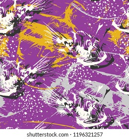 Vector Abstract graphics fish with grunge seamless pattern