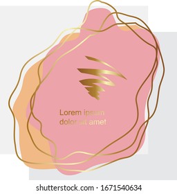 Vector abstract graphics of gold lines and shapes on a pink background for social networks, postcards, banners, newsletters, discounts, cover art, screensavers, discount cards