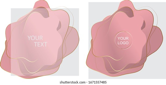 Vector abstract graphics of gold lines and shapes on a pink background for social networks, postcards, banners, newsletters, discounts, cover art, screensavers, discount cards
