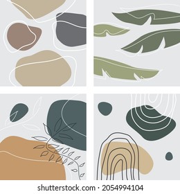 gráficos abstractos vectoriales, hojas tropicales, líneas y círculos pastel, gráficos 2d
