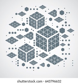 Vector abstract gray background created in Bauhaus retro style. Modern geometric composition can be used as templates and layouts. Engineering technological wallpaper made with honeycombs.