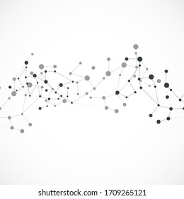 Vector abstract gray molecular connection with dots and lines in center