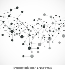 Vector abstract gray molecular connection with dots and lines in center