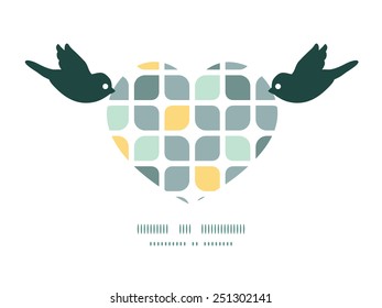 Vector abstract gray yellow rounded squares birds holding heart silhouette frame pattern invitation greeting card template