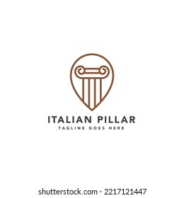 Vector abstract Greek column logo design template with location pin. 