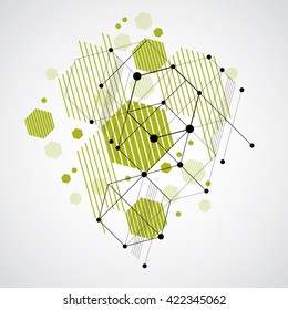 Vector abstract green background created in Bauhaus retro style. Modern geometric composition can be used as templates and layouts. Engineering technological wallpaper made with honeycombs.