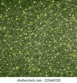 Vector abstract green background with dots and lines.