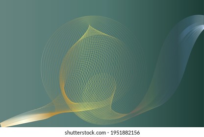 Vector abstract green background with golden curly lines, circles. Web site page design 