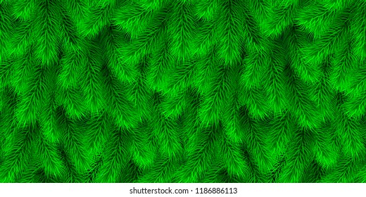 Vector abstract green background texture. Christmas tree branches seamless pattern design. Nature background. Forest. Repeating texture for wallpaper, textile, web site background. Vector illustration