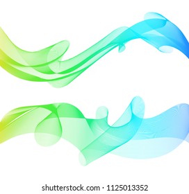 Vector abstract green and blue decorative waves isolated on white background