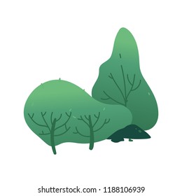 Vector abstract green bushes, trees with wide foliage pattern, symbol of nature, ecology and organic products. Forest or garden plant with summer leaves. Isolated cartoon illustration