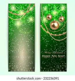 Vector abstract  green Christmas and New Year Greeting or Invitation vertical two side  Card