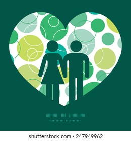 Vector abstract green circles couple in love silhouettes frame pattern invitation greeting card template