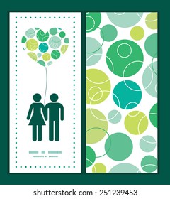 Vector abstract green circles couple in love silhouettes frame pattern invitation greeting card template