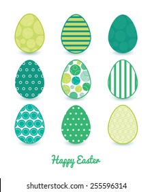 Vector abstract green circles set of nine colorful Easter eggs card template