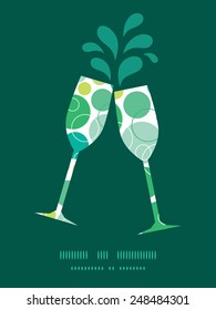Vector abstract green circles toasting wine glasses silhouettes pattern frame