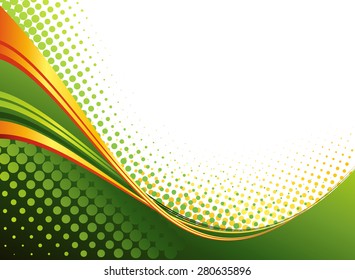 Vector Abstract green color curved lines background with halftone. Retro Template brochure design