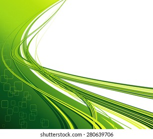 Vector Abstract green color curved lines background. Technology banner. Template brochure design