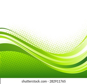 Vector Abstract green color curved lines background with halftone. Retro Template brochure design