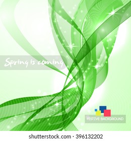 Vector Abstract green curved lines background. Template brochure design. Vector illustration.