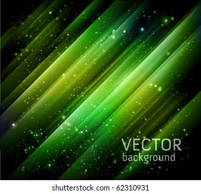 vector abstract green lights background - night starry sky and green aurora borealis