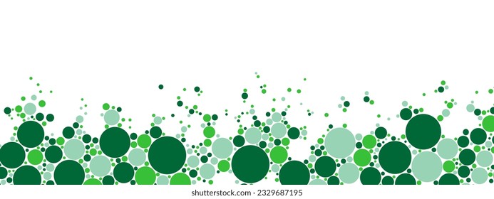 Vector abstract green mosaic background frame. Banner for presentations, technology, business, medicine, computer screensaver. Texture of intertwining dots, balls, circles. Chaotic hypnosis pattern. 