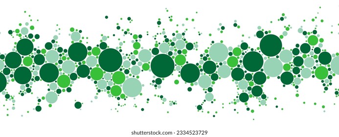 Vector abstract green mosaic background frame. Texture of intertwining dots, balls, circles. Chaotic hypnosis pattern. Banner for presentations, technology, business, medicine, computer screensaver