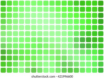 Vector abstract green mosaic background with rounded square tiles over white, horizontal format.