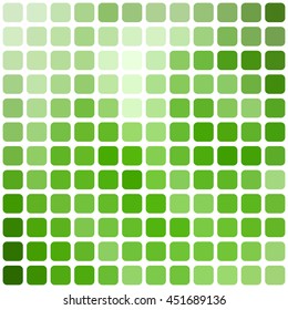 Vector abstract green mosaic background with rounded square tiles over white, square format.