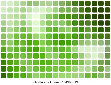 Vector abstract green mosaic background with rounded square tiles over white, horizontal format.