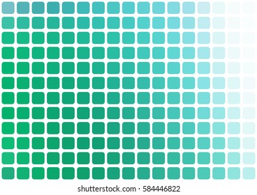 Vector abstract green mosaic background with rounded square tiles over white, horizontal format.