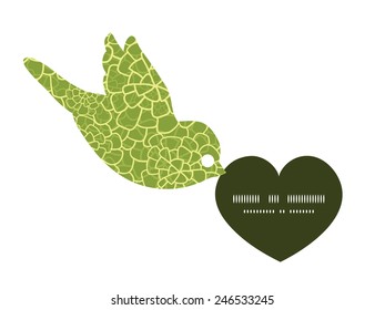 Vector abstract green natural texture birds holding heart silhouette frame pattern invitation greeting card template
