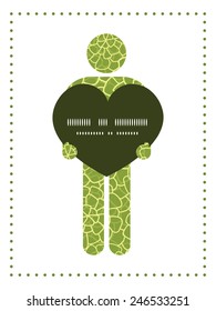 Vector abstract green natural texture man in love silhouette frame pattern invitation greeting card template